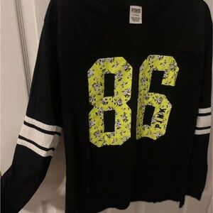 PINK Victoria's Secret Black Shirt with Yellow Floral Design
